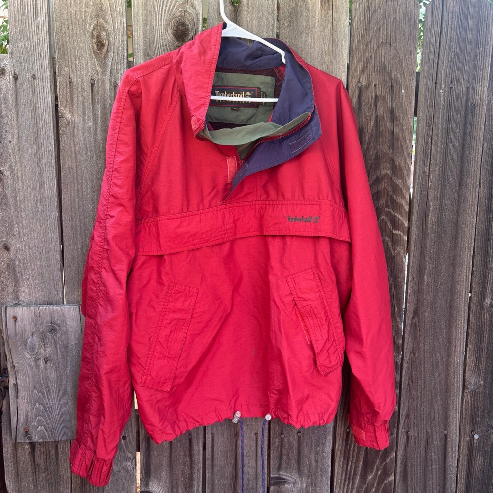Vintage Timberland Windbreaker Pullover Red Jacket Size Medium
